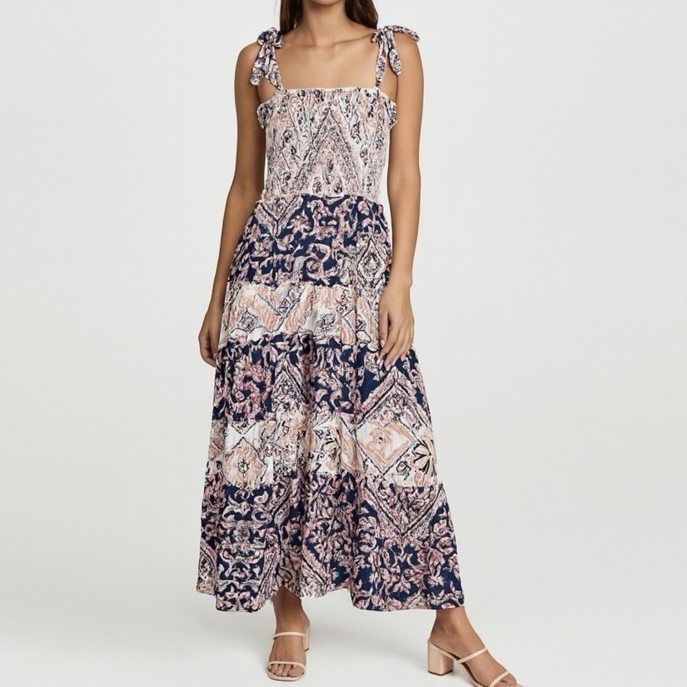 Abel the Label Tiered Tie Shoulder Maxi Dress M Zodiac Floral Paisley Boho
